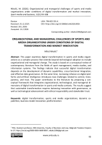 Organizatoinal and managerial challenges of sports and media organizations under conditions of digital transformation and market innovation