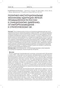 Политико-институциональные механизмы адаптации легкой промышленности России к санкционному давлению: от импортозамещения к стратегическому GR
