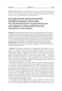 Методология формирования международных программ по политической социализации молодежи в образовательном процессе стран БРИКС