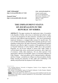 The employment status of journalists in the Republic of Serbia