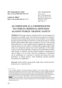 Alcoholism as a criminogenic factor in criminal offenses against public traffic safety