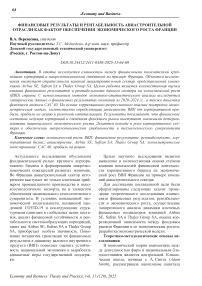 Финансовые результаты и рентабельность авиастроительной отрасли как фактор обеспечения экономического роста Франции