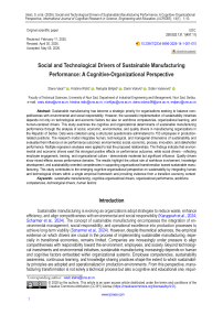 Social and Technological Drivers of Sustainable Manufacturing Performance: A Cognitive-Organizational Perspective