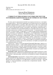 Сущность и типология культурных институтов в функциональном контексте историко-культурной памяти