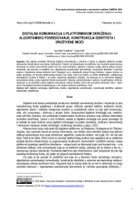 Digitalna komunikacija u platformskom okruženju: algoritamsko posredovanje, konstrukcija identiteta i društvene moći