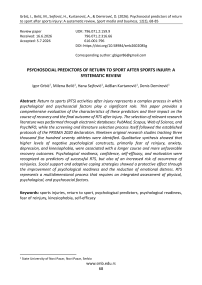 Psychosocial predictors of return to sport after sports injury: A systematic review