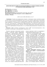 Критерии интеграции систем квантового распределения ключей в телекоммуникационные сети