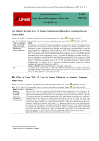 Fen Bilimleri Dersinde Web 2.0 Araçları Kullanımının Öğrencilerin Akademik Başarısı Üzerine Etkisi
