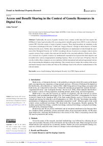 Access and Benefit Sharing in the Context of Genetic Resources in Digital Era