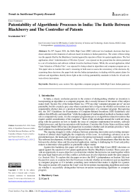Patentability of Algorithmic Processes in India: The Battle Between Blackberry and The Controller of Patents