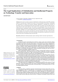 The Legal Implications of Globalization and Intellectual Property on Technology Transfer and Innovation