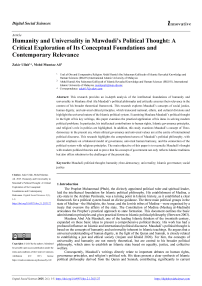 Humanity and Universality in Mawdudi’s Political Thought: A Critical Exploration of Its Conceptual Foundations and Contemporary Relevance