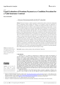 Legal Evaluation of Premium Payment as a Condition Precedent for a Valid Insurance Contract