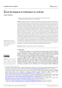 Recent Development of Arbitration Law in Brazil