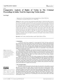 Comparative Analysis of Rights of Victim in The Criminal Proceedings in India: Need for improving Victim Justice