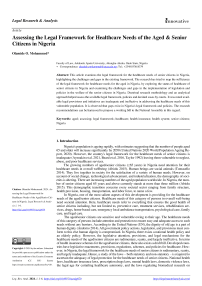 Assessing the Legal Framework for Healthcare Needs of the Aged & Senior Citizens in Nigeria