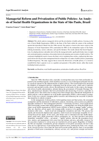 Managerial Reform and Privatization of Public Policies: An Analysis of Social Health Organizations in the State of São Paulo, Brazil