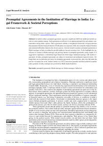 Prenuptial Agreements in the Institution of Marriage in India: Legal Framework & Societal Perceptions