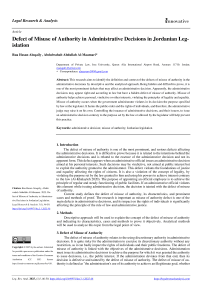 Defect of misuse of Authority in Administrative Decisions in Jordanian Legislation