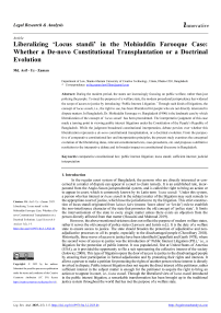 Liberalizing ‘Locus standi’ in the Mohiuddin Farooque Case: Whether a De-novo Constitutional Transplantation or a Doctrinal Evolution
