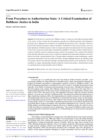 From Procedure to Authoritarian State: A Critical Examination of Bulldozer Justice in India