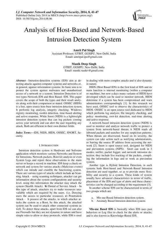 Analysis of Host-Based and Network-Based Intrusion Detection System ...