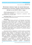 Влияние сезона года на качественные показатели молока коров в Вологодской области за 2019-2021 годы