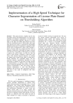 Implementation of a High Speed Technique for Character Segmentation of License Plate Based on Thresholding Algorithm