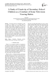 A Study of Creativity of Secondary School Children as a Correlate of Some Television Viewing Habits