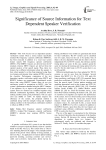 Significance of source information for text dependent speaker verification