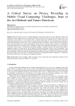A Critical Survey on Privacy Prevailing in Mobile Cloud Computing: Challenges, State of the Art Methods and Future Directions
