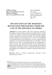 Specificities of the property restitution procedure under the law of the Republic of Serbia