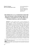 Reciprocity as a condition for the recognition and enforcement of foreign judgments in the private international law of Serbia